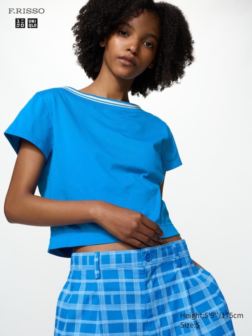 UNIQLO | F.Risso Collab Boat Neck Bright Blue Short-Sleeve Cropped Tee (medium)